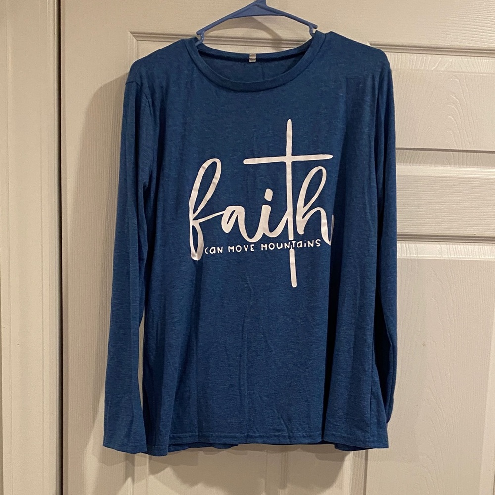 Blue Long Sleeve Faith Graphic Tee